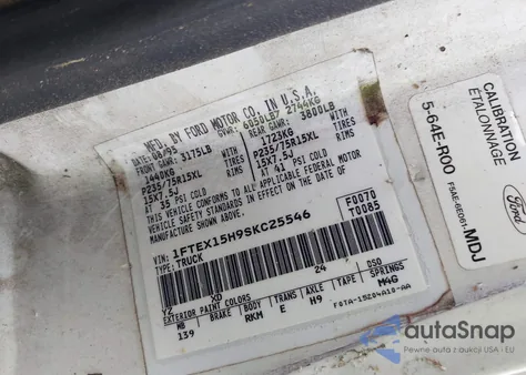 1995 Ford F150 from USA, damaged, VIN 1FTEX15H9SKC25546